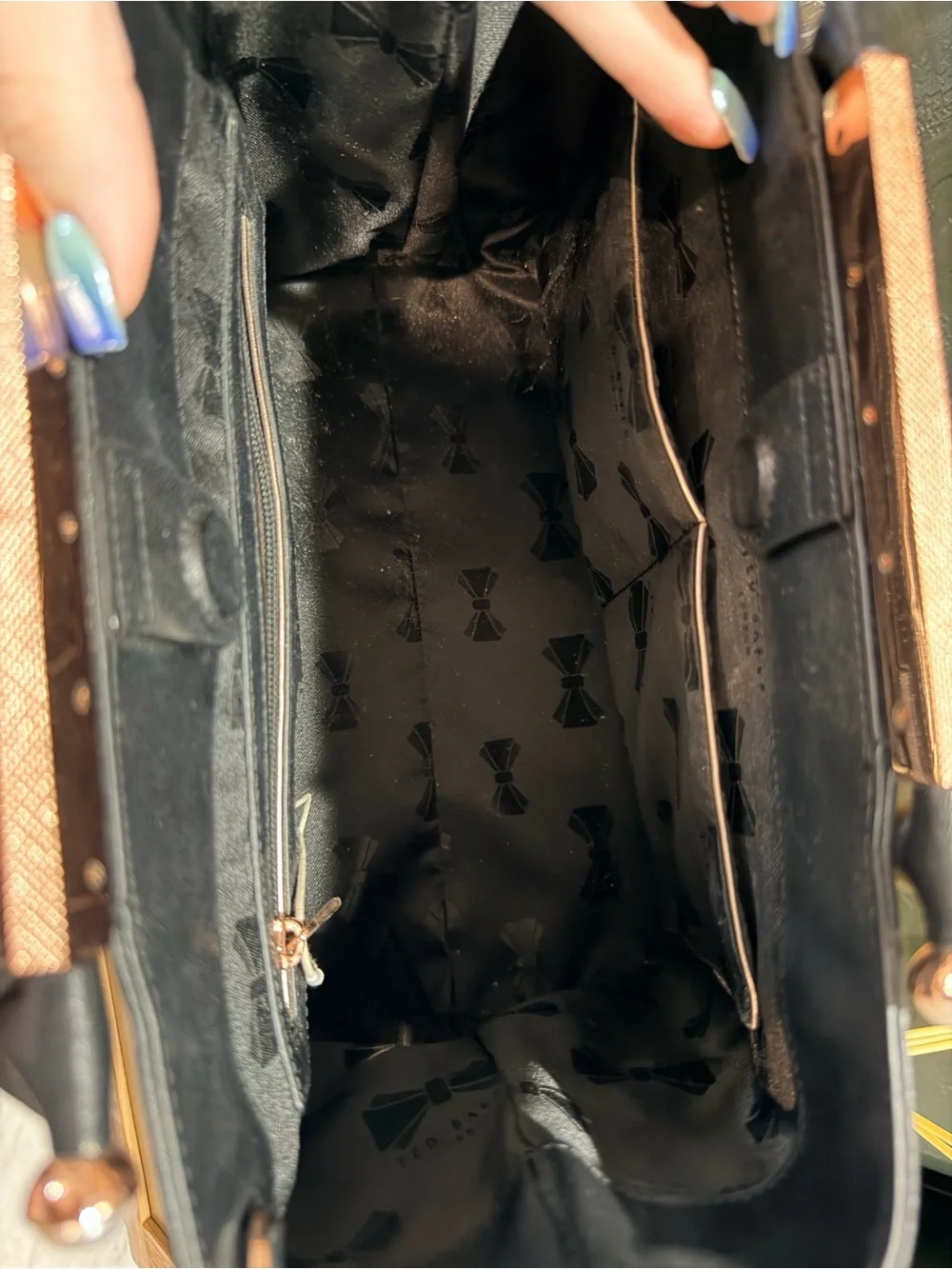 Ted Baker Black Leather Satchel with Rose Gold Accent